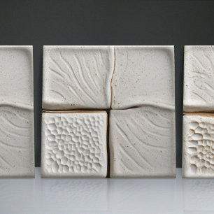 Faux Relief Glazed White Minimalist Home Decor Ceramic Tile