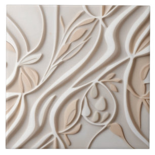Faux Relief Pastel Beige & White Modern Abstract Ceramic Tile