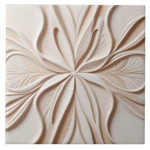 Faux Relief Pastel Beige & White Modern Abstract Ceramic Tile