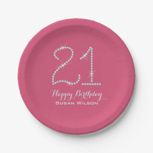 Faux Rhinestone 21st Birthday Paper Plate