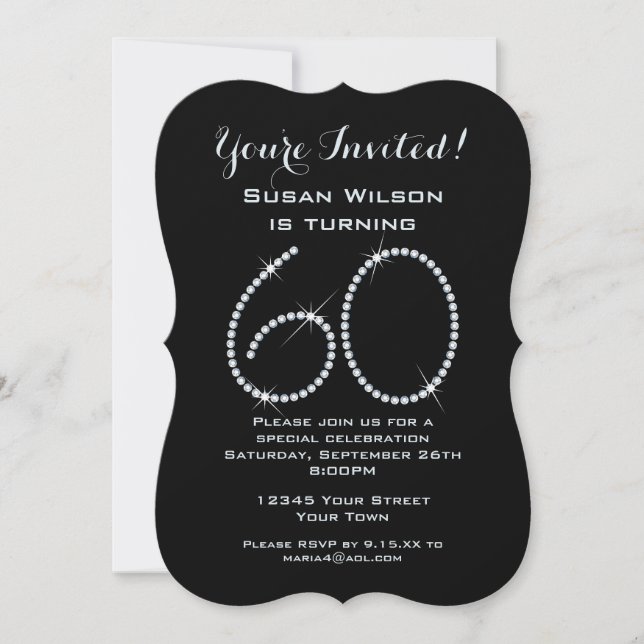 Faux Rhinestone 60th Birthday Invitation (Front)