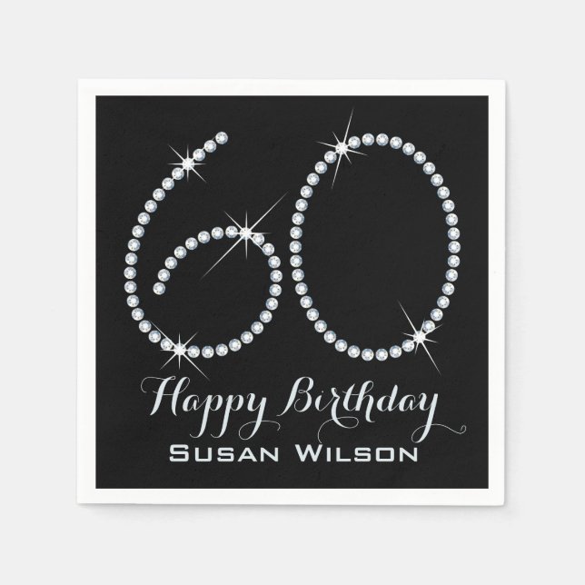 Faux Rhinestone 60th Birthday Napkin (Front)