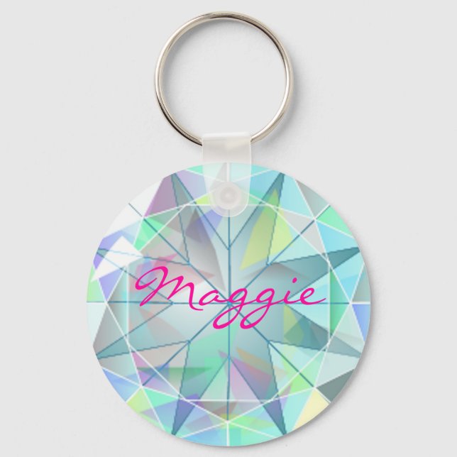 Faux Rhinestone Gemstone Bling Name Keychain (Front)