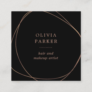 Faux Rose Gold Abstract Circle   Black Square Business Card