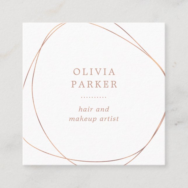 Faux Rose Gold Abstract Circle | White Square Business Card (Front)