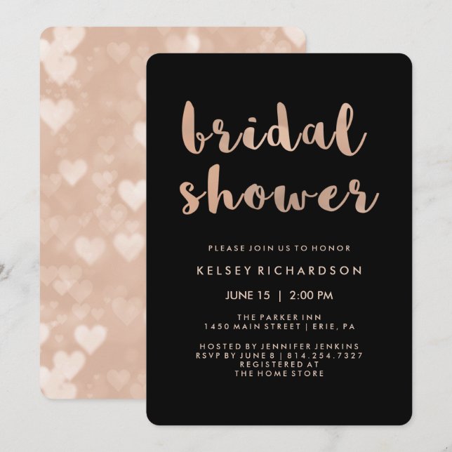 Faux Rose Gold and Black Bridal Shower Invitation (Front/Back)