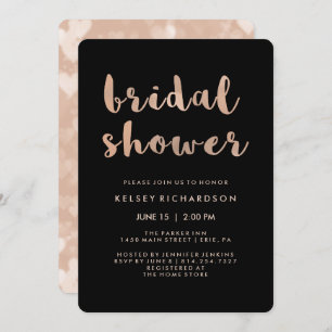 Faux Rose Gold and Black Bridal Shower Invitation