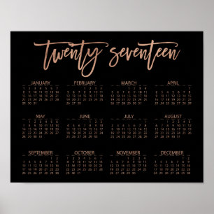Faux Rose Gold and Black Modern 2017 Calendar Poster