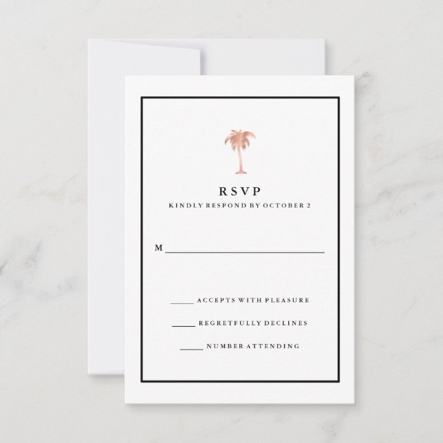 Faux Rose Gold and Black Palm Tree | Glam RSVP Card (Front)