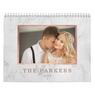 Faux Rose Gold and Marble   Multi Photo Calendar