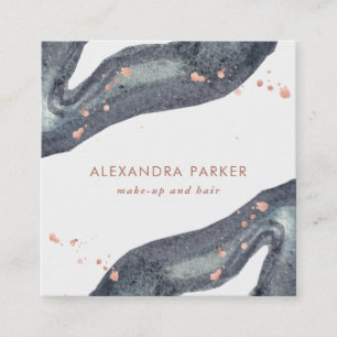 Faux Rose Gold and Watercolor Grey Geode   Square Business Card