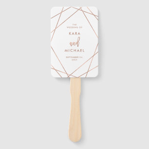 Faux Rose Gold and White Geometric Wedding Hand Fan