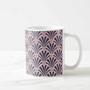 Faux Rose Gold Art Deco Pattern on Midnight Blue Coffee Mug
