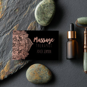 Faux rose gold boho floral mandala massage business card