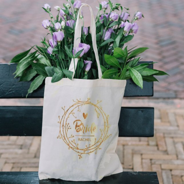Faux Rose Gold Bride Heart Personalised Wedding Tote Bag (Creator Uploaded)