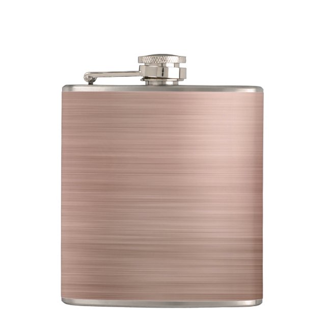 Faux Rose Gold Brushed Metallic Hip Flask (Front)