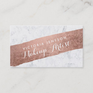 Faux rose gold brushstroke marble makeup artist business card