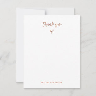 Faux Rose Gold Casual Script and Heart Thank You Card