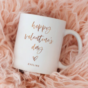 Faux Rose Gold   Casual Script and Heart Valentine Coffee Mug