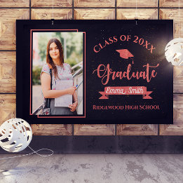 Faux Rose Gold Class Of 2025 Photo Graduation Banner