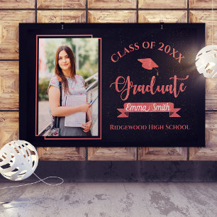 Faux Rose Gold Class Of 2025 Photo Graduation Banner