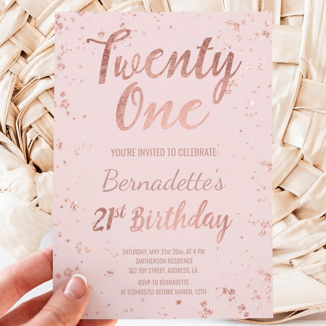 Faux rose gold confetti blush 21st Birthday Invitation (Creator Uploaded)
