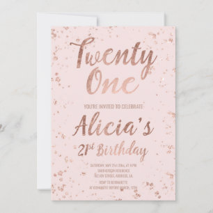 Faux rose gold confetti blush 21st Birthday name 2 Invitation