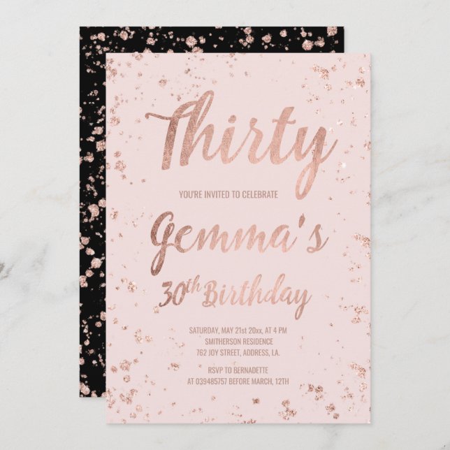Faux rose gold confetti blush 30th Birthday name Invitation (Front/Back)