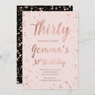 Faux rose gold confetti blush 30th Birthday name Invitation
