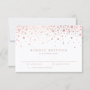 Faux Rose Gold Confetti Dots White Wedding RSVP