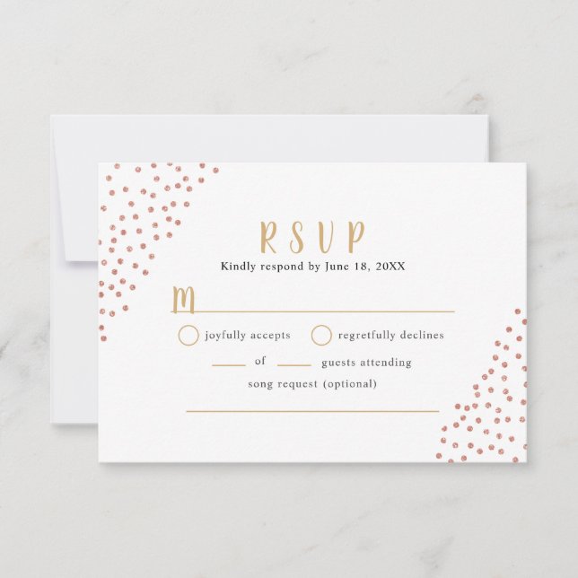 Faux Rose Gold Confetti Wedding buffet RSVP (Front)