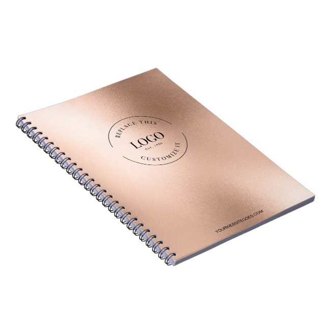 Faux Rose gold custom Logo website Business  Notebook (Right Side)