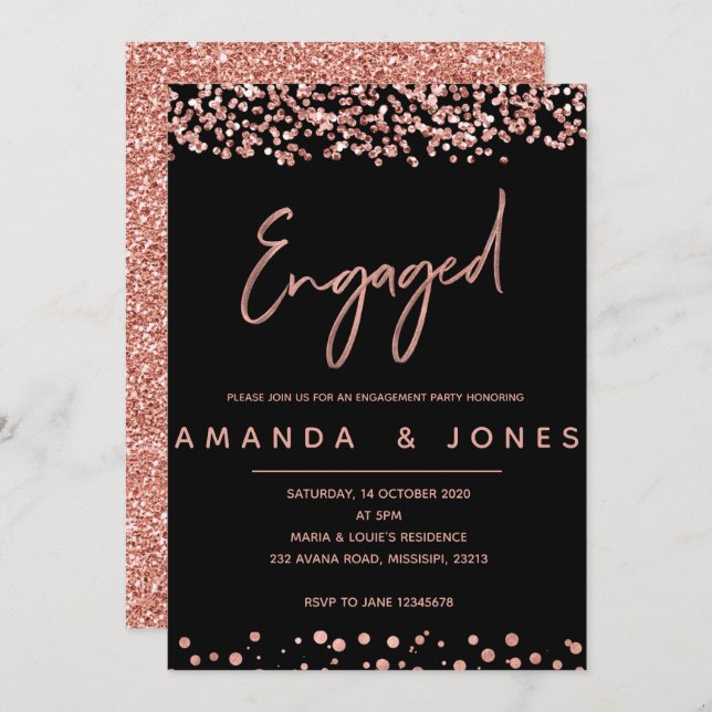 FAUX ROSE GOLD Engagement Party Invitation (Front/Back)