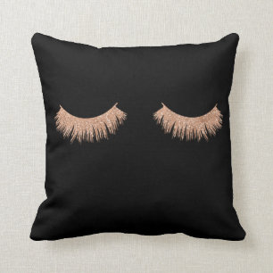 Faux Rose Gold Eyelashes Glam Throw Pillows