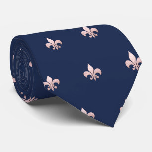 Faux Rose Gold Fleur de Lis DIY Navy Blue Tie