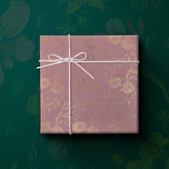 Faux Rose Gold Floral Blush Red Bean Bridal Wrapping Paper (Creator Uploaded)
