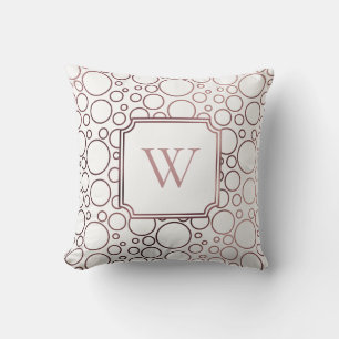 Faux Rose Gold Foil and White Bubbles w/ Monogram Cushion