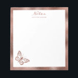 Faux Rose Gold Foil Butterfly & Custom Text Notepad<br><div class="desc">Lovely butterfly shape in faux (not real) rose gold foil look-like texture together with faux rose gold foil look-like borders. There are also two personalizable text areas. NOTICE: THE DESIGN IS A DIGITAL IMAGE AND IT WILL BE PRINTED ON THE PRODUCT.</div>