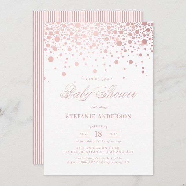 Faux Rose Gold Foil Confetti Baby Shower Invitation (Front/Back)