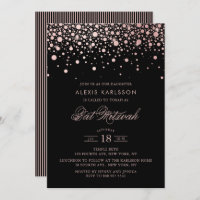 Faux Rose Gold Foil Confetti Black Bat Mitzvah