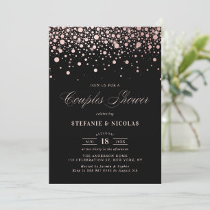 Faux Rose Gold Foil Confetti Black Couples Shower Invitation