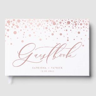Faux Rose Gold Foil Confetti Dots Wedding Guest Book