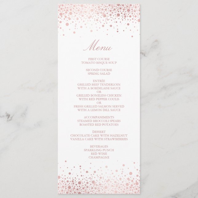 Faux Rose Gold Foil Confetti Elegant Menu Card (Front)