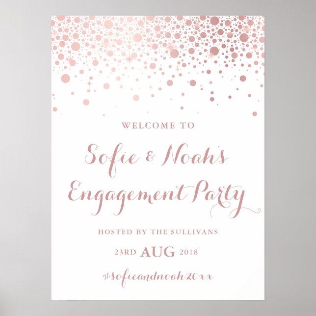 Faux Rose Gold Foil Confetti Engagement Party Sign (Front)