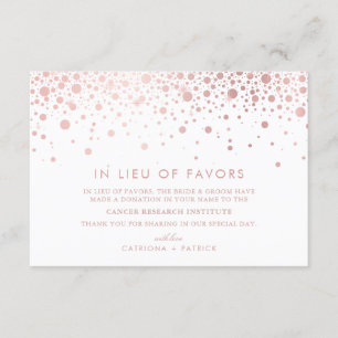 Faux Rose Gold Foil Confetti In Lieu of Favours Enclosure Card