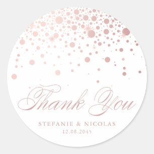 Faux Rose Gold Foil Confetti Wedding Thank You Classic Round Sticker