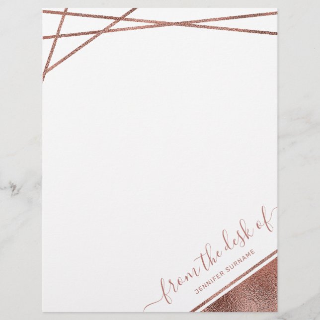 Faux Rose Gold Foil From The Desk Of & Custom Name Custom Letterhead (Front)