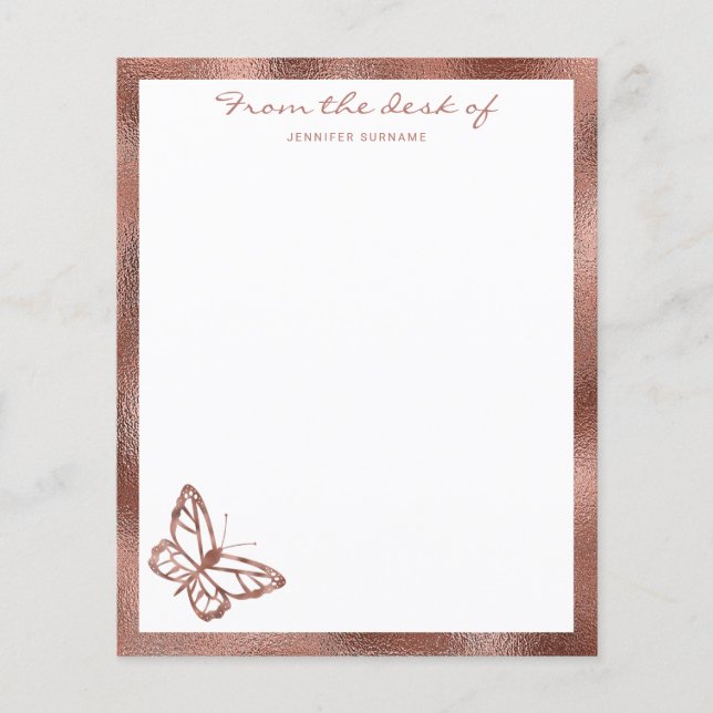 Faux Rose Gold Foil Look Butterfly & Custom Text (Front)