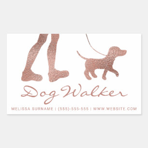 Faux Rose Gold Foil Look Dog Walker & Dog Rectangular Sticker
