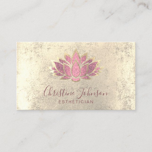 faux rose gold foil lotus on faux gold foil business card (Front)